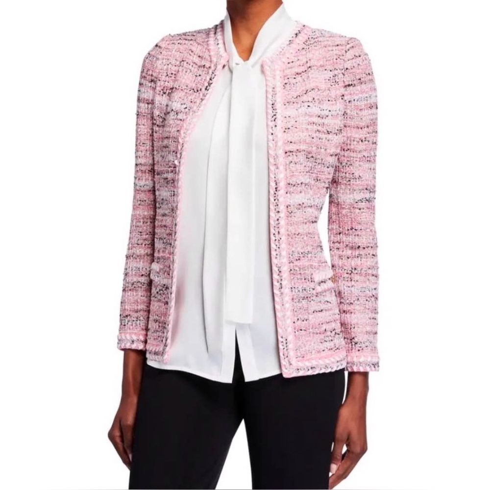 Misook Pink Tweed Sweater Jacket Size Petite Large
